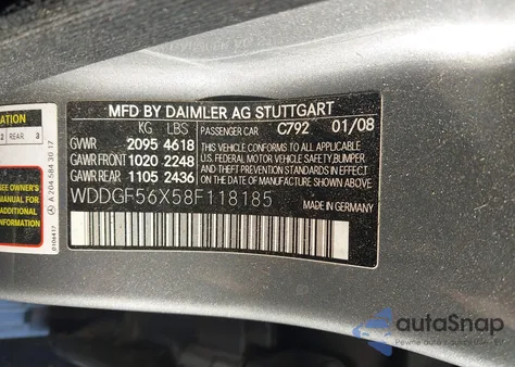 2008 Mercedes-Benz C 350 Sport из США, поврежденный, VIN WDDGF56X58F118185